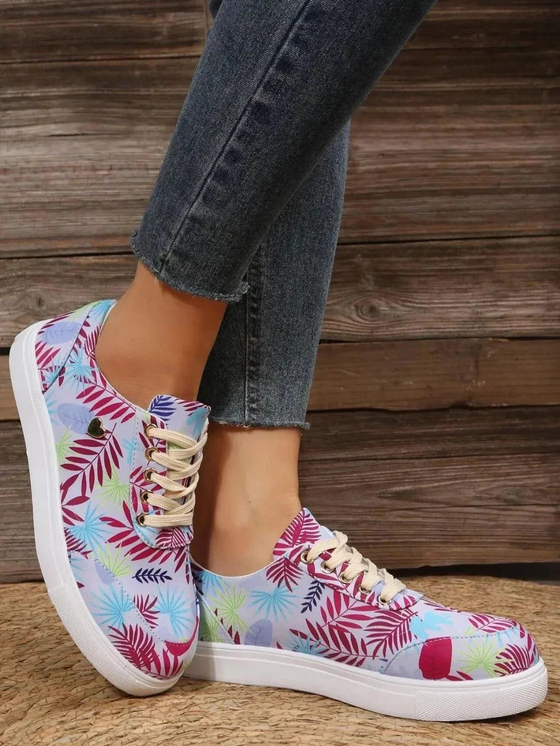 Tropical Leaf Print Canvas Sneakers - VILLA FASHION